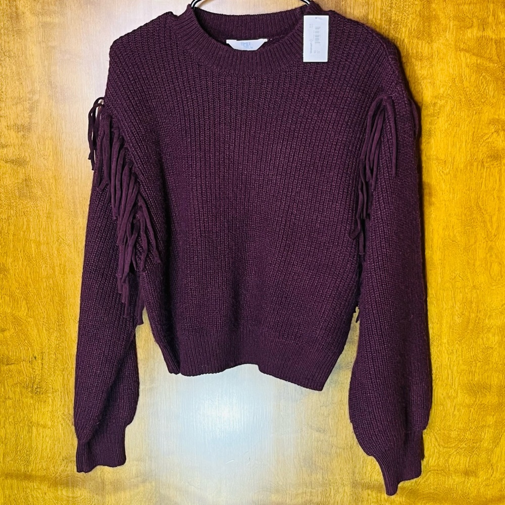 Time and Tru Burgundy Fringe Sweater – Size M (8–10) NWT